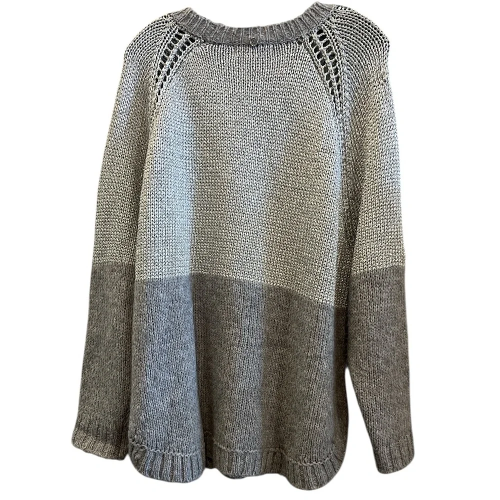 Michael Kors Two-Tone Gray/Silver Knit Crew Neck Oversized Tunic Sweater Size XL